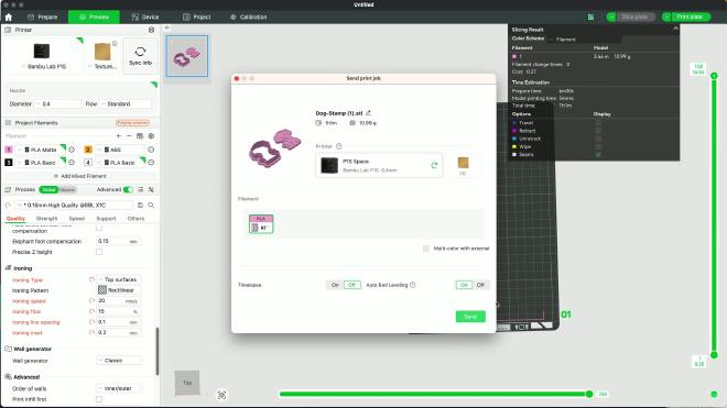 Bambu Studio dialog for sending the cookie cutter print job