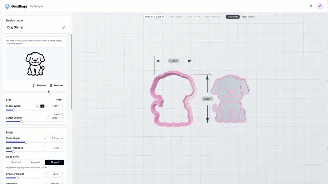 GenShapr dog cookie cutter with size and blade settings