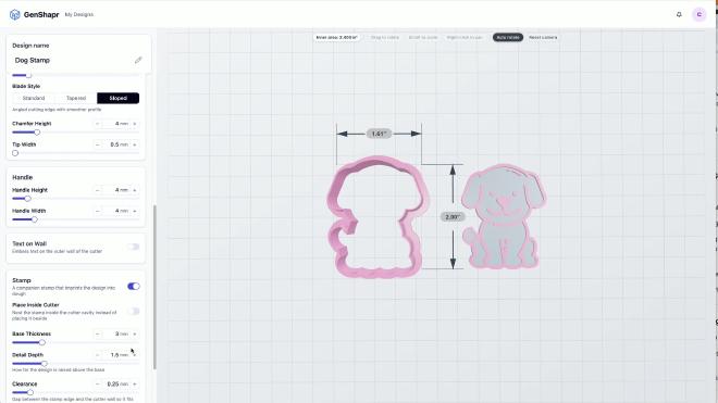 GenShapr controls for creating a matching embossing stamp