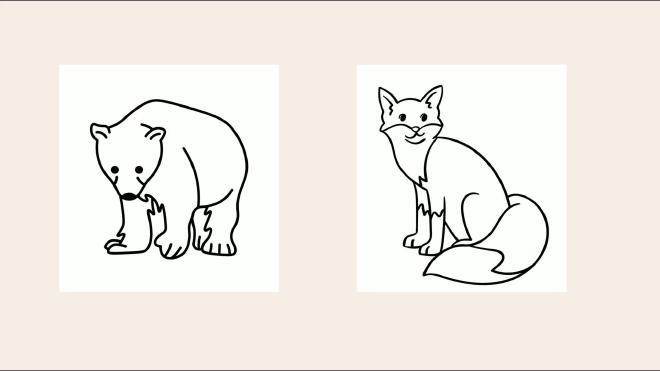 High-contrast black-and-white bear and fox images suitable for GenShapr
