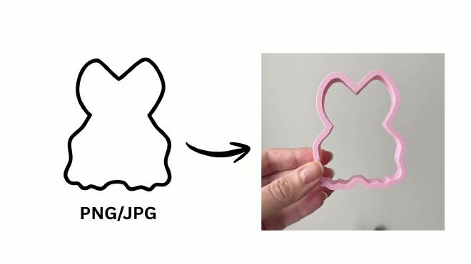 Bunny outline converted into a printed pink cookie cutter