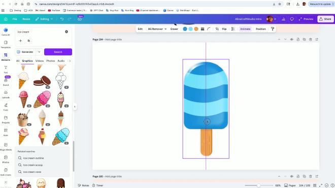 Canva screen with an ice cream image selected for a cookie cutter design