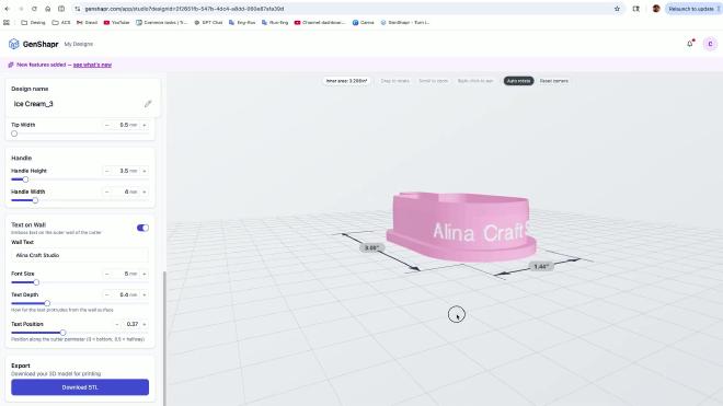 GenShapr cookie cutter with Alina Craft Studio text added to the wall