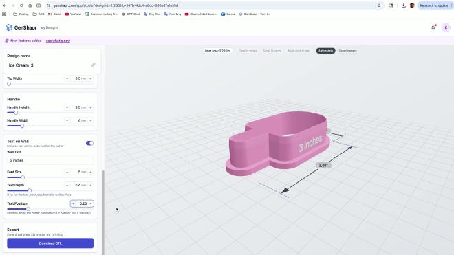 GenShapr cookie cutter with 3 inches text added to the wall