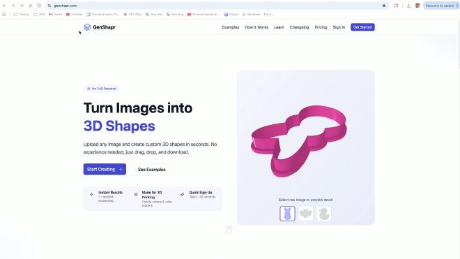 GenShapr website showing the turn images into 3D shapes tool