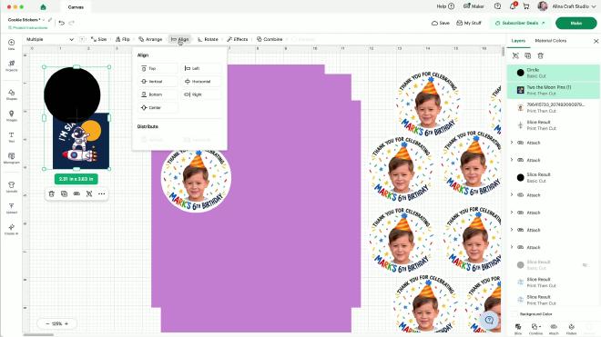 Align menu in Cricut Design Space with a circle centered over a square I&rsquo;m Six sticker