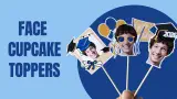 Funny face cupcake toppers with graduation decorations