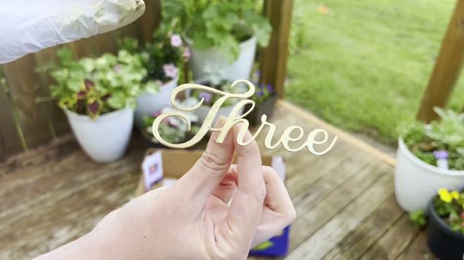 Painted gold Three plaque cake topper after spray painting