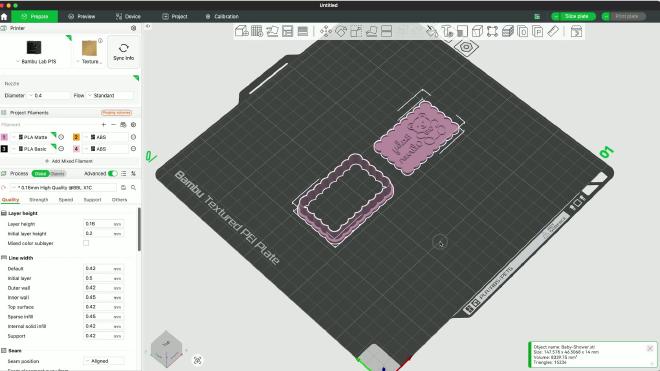 Baby shower cookie cutter and stamp STL opened in Bambu Studio