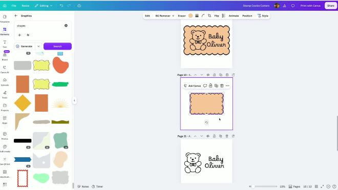 Canva scalloped rectangle shape for a baby shower stamp cookie cutter