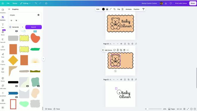 Canva baby shower cookie cutter design with a teddy bear illustration