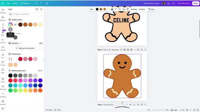 Canva color panel changing the gingerbread man contours to black