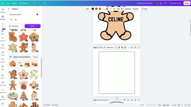 Canva Elements search for a Christmas gingerbread cookie cutter shape