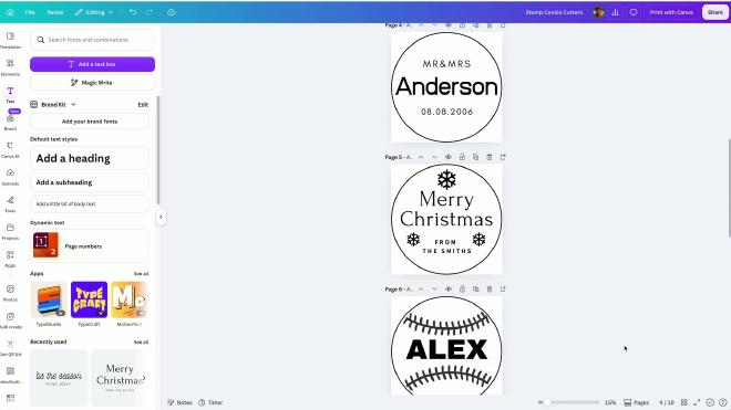 Round Canva stamp designs for a wedding, Christmas, and kids birthday cookie cutter