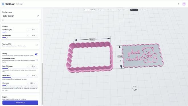GenShapr baby shower stamp cookie cutter 3D model with teddy bear and name