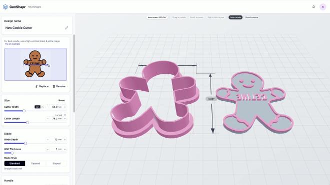 GenShapr 3D model of a gingerbread stamp cookie cutter with the name Celine